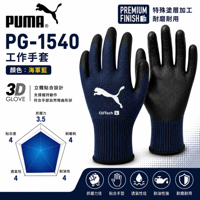 PUMA PG-1540 OilTech丁腈作業手套｜Premium Finish耐油止滑・L～XL