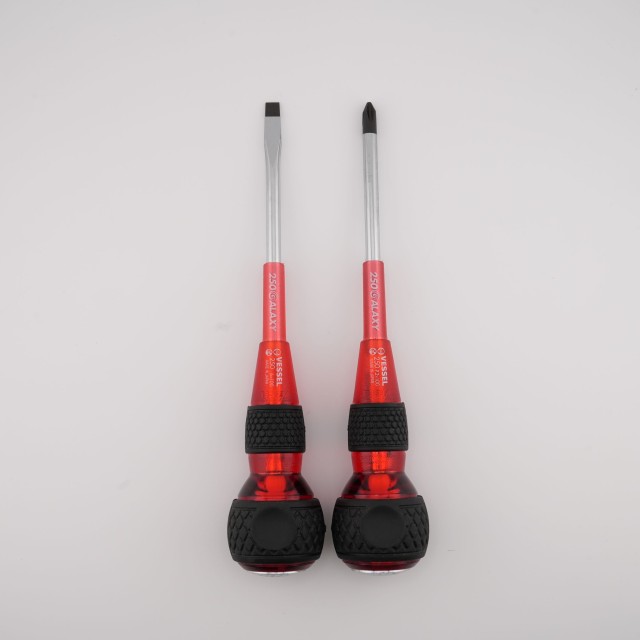 VESSEL 250 GALAXY 紅透限量起子組｜日本製螺絲起子（十字＋一字）｜全透明星河版握把