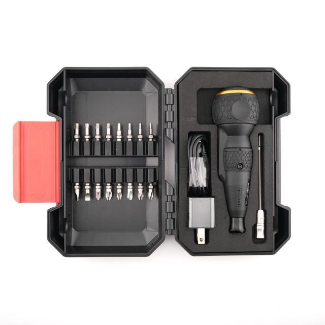 VESSEL 220USB-17C｜電動螺絲起子套組｜雙速扭力×Type-C快充｜17件組｜日本製電動起子