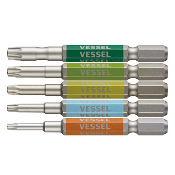 日本 VESSEL GS5P-33 剛彩防拆星型起子頭 5支組 65mm T10H～T30H