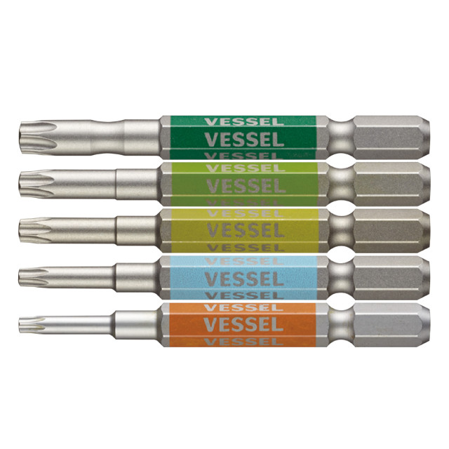 日本 VESSEL GS5P-33 剛彩防拆星型起子頭 5支組 65mm T10H～T30H