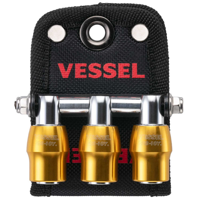 VESSEL QB-10B3Y 黃色三連快拆起子頭／套筒收納座｜6.35mm六角軸
