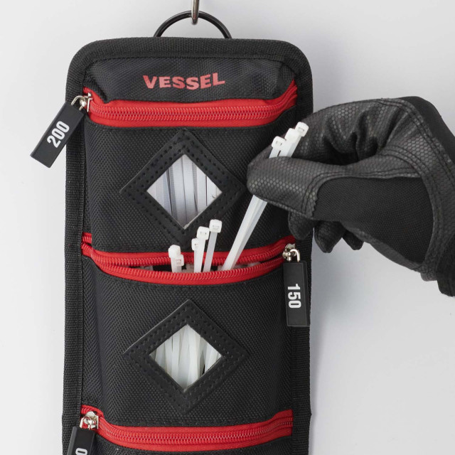 日本 VESSEL TCH-200／TCH-300 束帶收納袋｜三尺寸分層收納｜附真空強力吸盤掛鉤