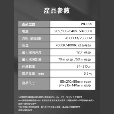 WU029 雙燈頭鋁合金升降工作燈｜4500流明｜可折疊攜帶｜室內戶外都搞定