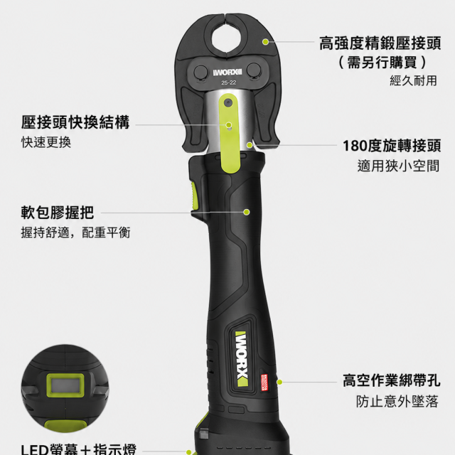 WORX 威克士 WU111.9 20V 無刷管道壓接鉗｜鋰電壓接機｜2-4 秒快速壓接