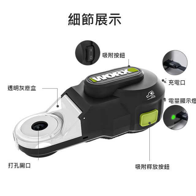 WORX 威克士 WA1602 鑽孔集塵器｜自吸式防塵集塵盒｜Type-C 充電