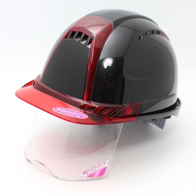 日本TOYO SAFETY × GranGear 391F-S-C 工事安全帽｜消光沙漠色/亮面黑紅色｜內藏式透明面罩