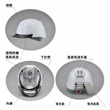 日本 TOYO SAFETY No.399FSH-S 遮熱風扇內藏工程安全帽 白色／煙燻帽簷